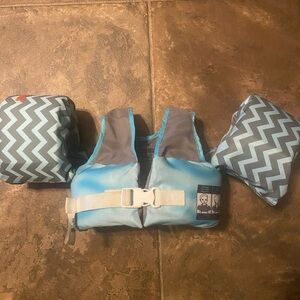 Blue and Gray Kids Swim Vest and Arm Floaties